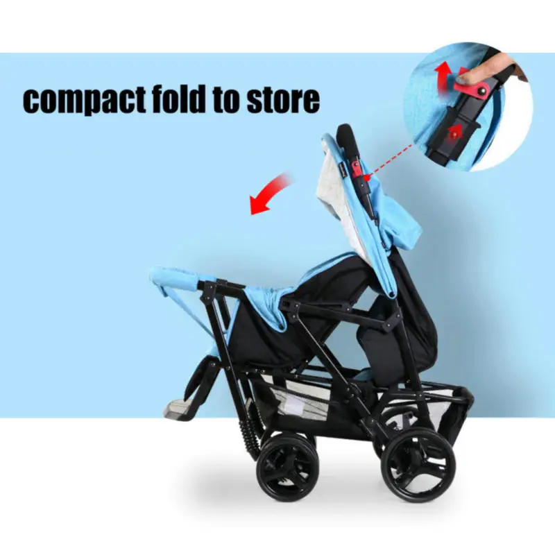 El cochecito portátil para gemelos tiene asientos delanteros y traseros, carruaje plegable para 2 niños con buena prueba de golpes y rueda de EVA - imagen 5