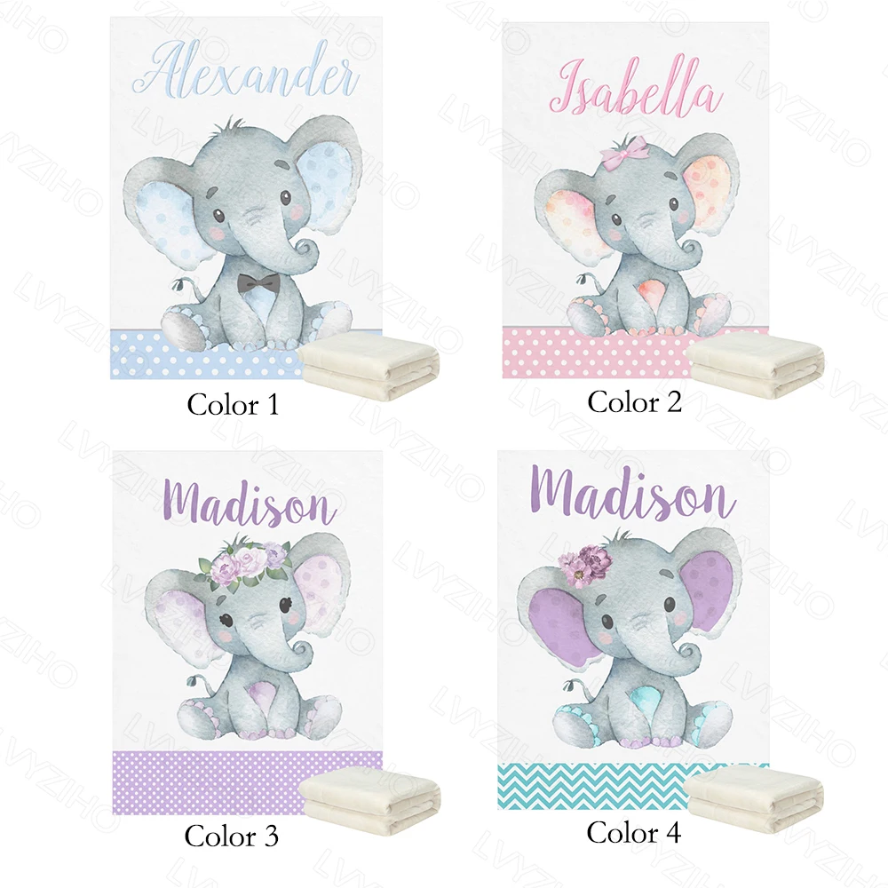LVYZIHO Manta personalizada con nombre para bebé – Elefante azul-rosa