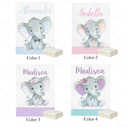 LVYZIHO Manta personalizada con nombre para bebé – Elefante azul-rosa