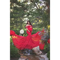 Vestido premamá gasa con hombros descubiertos estilo boho