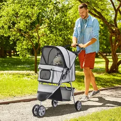 PawHut Cochecito Plegable Mascotas 75x45x97cm Perro Gato Carrito Ruedas Gris