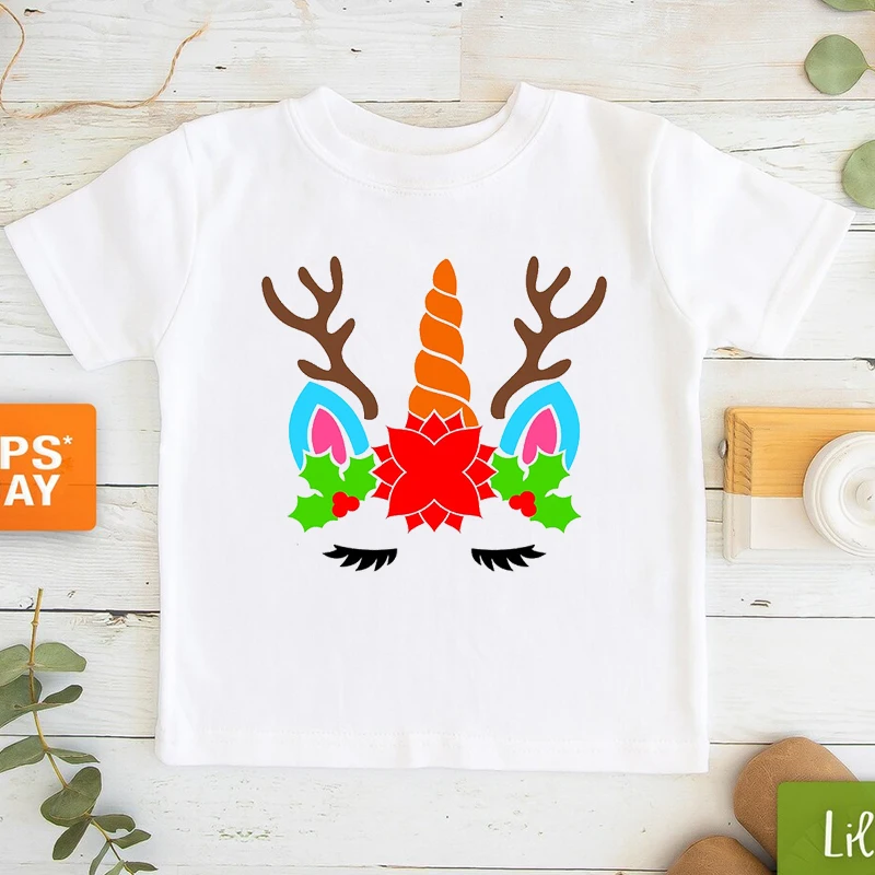 Camiseta navideña de unicornio para niños – Manga corta unisex - imagen 5