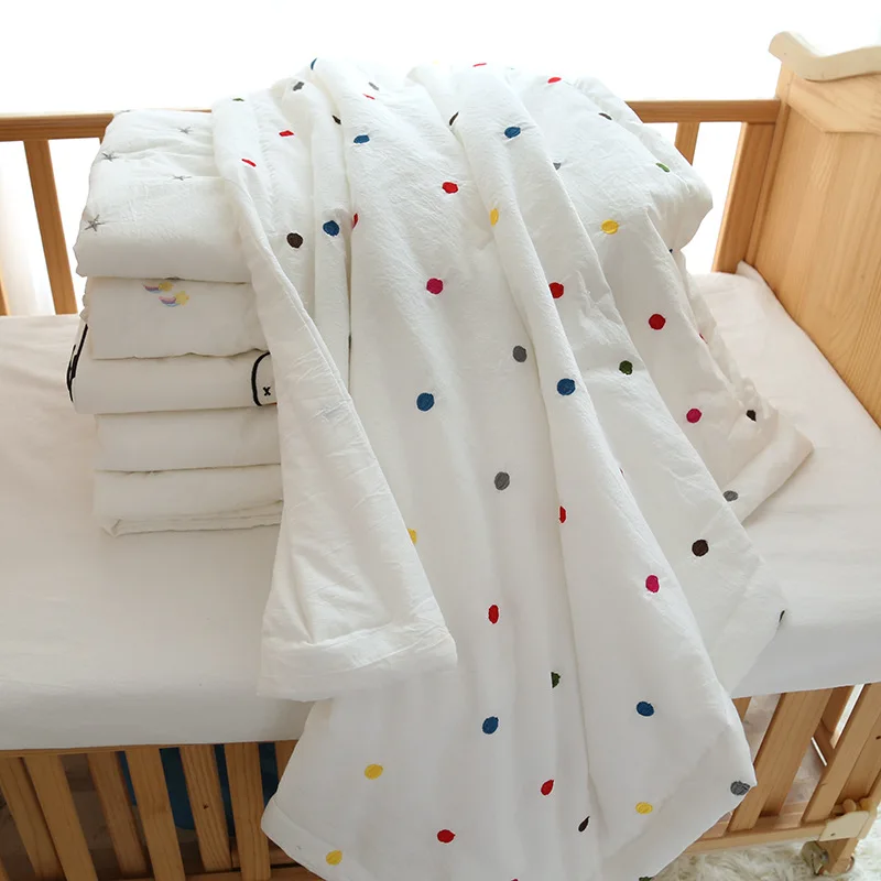 Edredón de muselina de algodón para cama de bebé, edredón con bordado de estrellas de arcoíris, edredón para cuna de niños, colcha