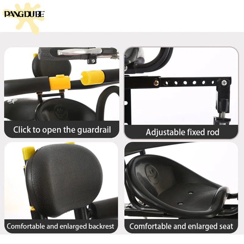 PANGDUBE Asiento delantero universal para bicicleta para niños Portabicicletas ajustable para bebé con cinturón de seguridad Asiento plegable para niños para montaña - imagen 4