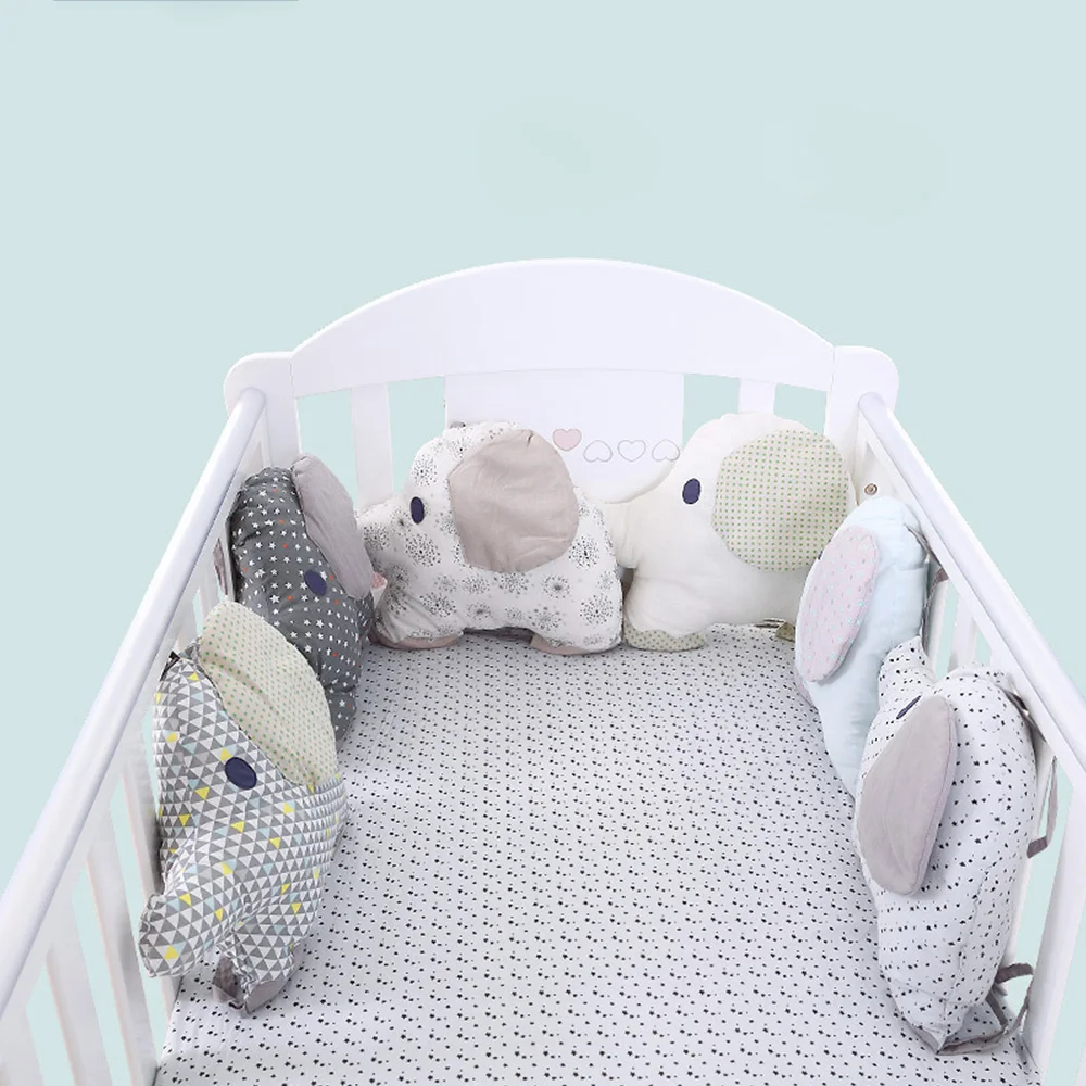Parachoques de cuna con elefante para bebé – Ropa de algodón para recién nacido - imagen 3