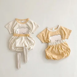 Conjunto bebé algodón suave con estampado de oso y bombachos