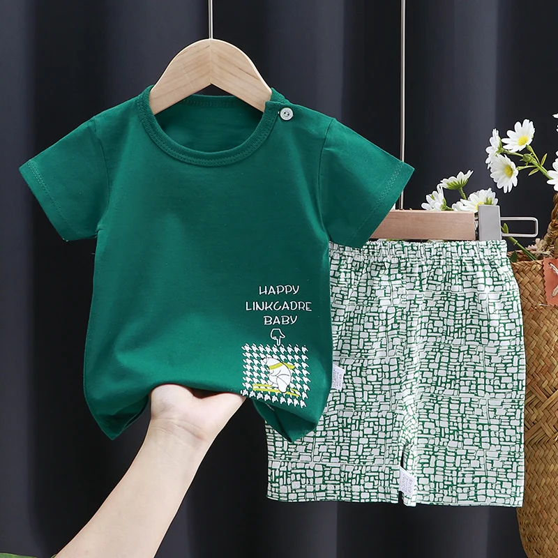 Conjunto de ropa para niños, camiseta para bebé (niña + Pantalones cortos, ropa de verano, chándal informal de algodón con dibujos animados para niños, conjunto de ropa para bebés