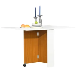 HOMCOM Mesa de Comedor Plegable con Ruedas Estante Multifuncional para Comedor Salón 3 Formas Mesa Auxiliar Mesa Auxiliar Blanco y Madera