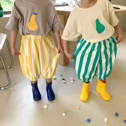Milangel-pantalones bombachos a rayas para niños, hermana y hermanos de algodón para ropa holgada, novedad de verano