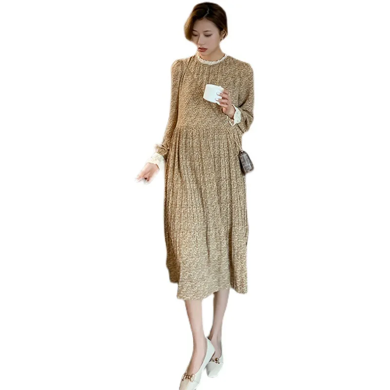 2024 primavera moda coreana vestido largo de maternidad estampado Floral una línea ropa suelta para mujeres embarazadas corbatas cintura embarazo - imagen 5