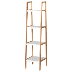 kleankin Estantería para Baño Almacenaje con 5 Niveles Estructura de Bambú y Estantes de Pino 35x36x138.5cm Blanco Bambú Natural