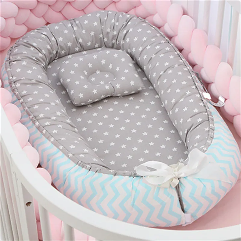 Nido de algodón portátil para bebé de 88x53cm para niños y niñas, cama de viaje, cuna infantil, cuna para recién nacido, Moisés para dormir suave con almohada - imagen 5