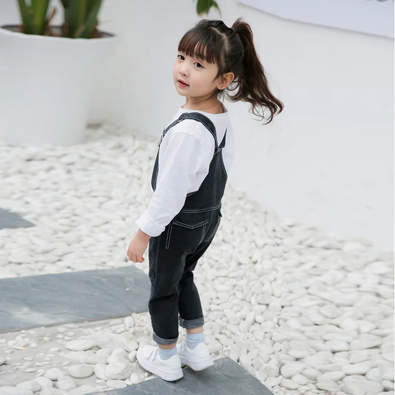 Pantalones vaqueros con tirantes para niñas pequeñas, pantalones sólidos para primavera y otoño, pantalones vaqueros para niños, ropa cómoda para niños - imagen 4