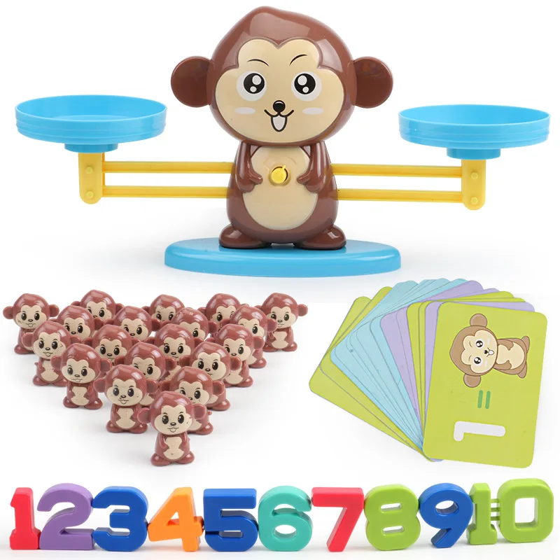Juguete de matemáticas Montessori para niños, balanza de equilibrio Digital de mono, juego de mesa educativo con números, juguetes de aprendizaje - imagen 4