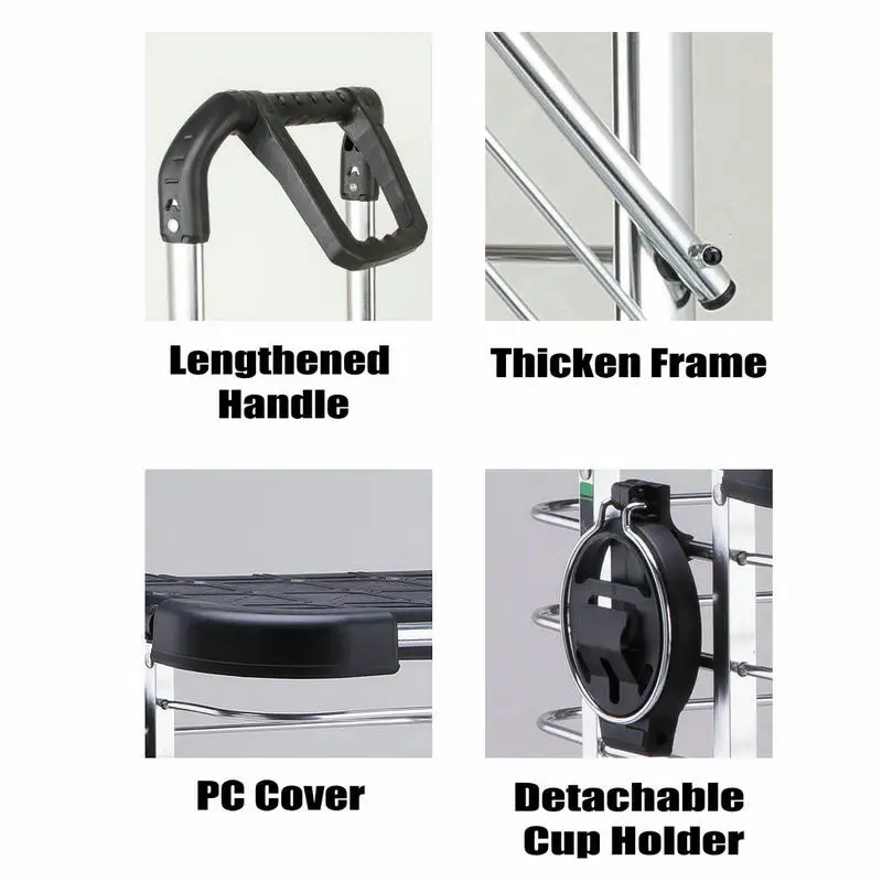 Actualice el carrito de compras doméstico portátil con cubierta (puede sentarse) y portavasos, carrito plegable de utilidad - imagen 3