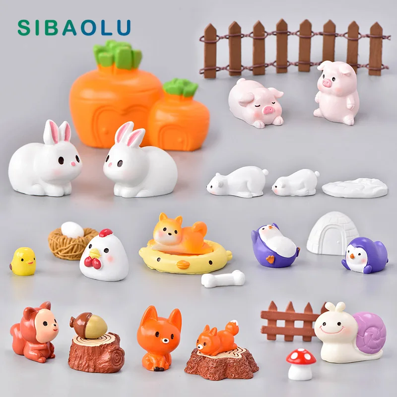 Estatuilla de conejo, cerdo, pollo, zorro, resina, modelo Animal de dibujos animados, decoración del hogar, accesorios de decoración de pastel de jardín de hadas en miniatura