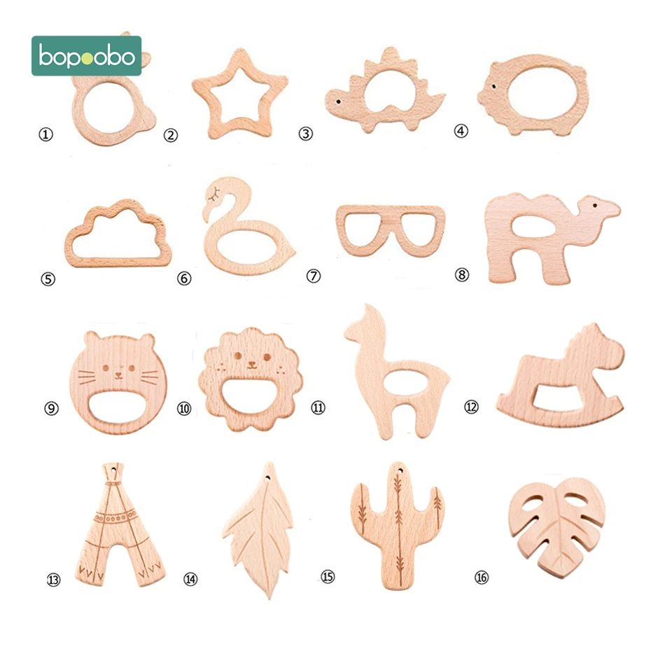 Bopoobo 1pc juguetes de bebé mordedor de madera Animal dentición para el nuevo juego de gimnasio accesorios Diy colgante Chewable varilla pequeña la dentición - imagen 2