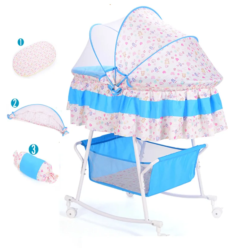 Cuna portátil de tela lavable con mosquitera, colchón y ruedas - imagen 2