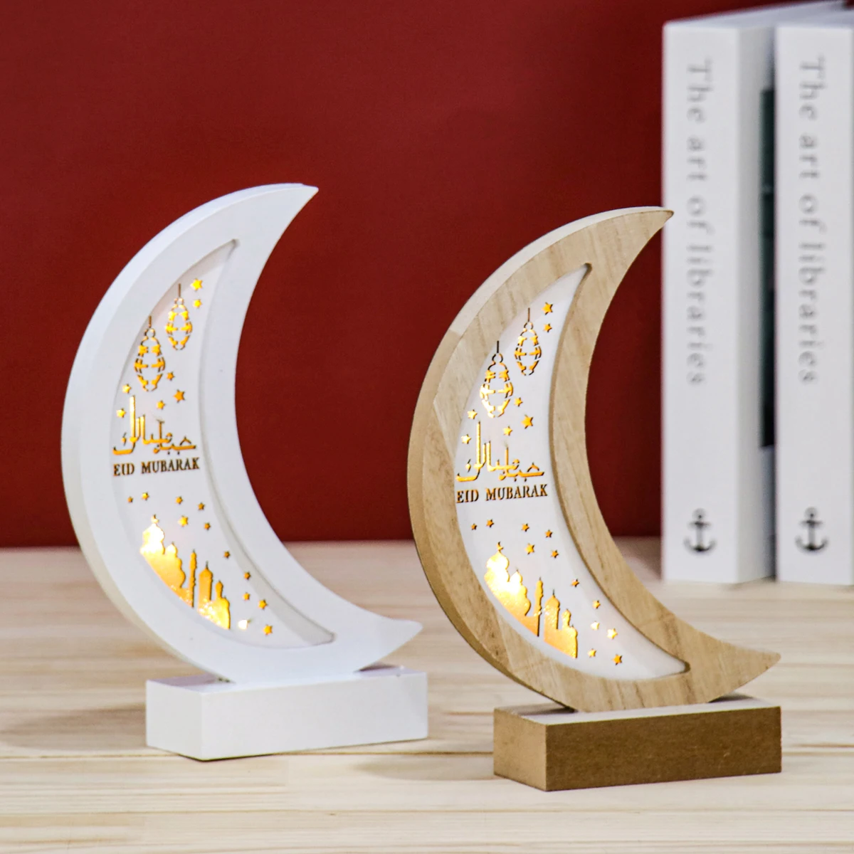Luz colgante de madera para decoración del hogar, Luna, estrella, EID Mubarak, Ramadán, fiesta musulmana islámica, suministros Eid Al Adha Ramadán Kareem