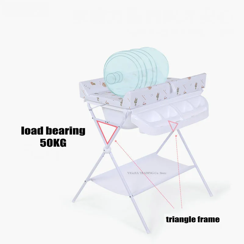 Mesa de baño para bebé 2 en 1 y estación de cambio de pañales infantiles con esponja, organizador de guardería para el cuidado infantil - imagen 3