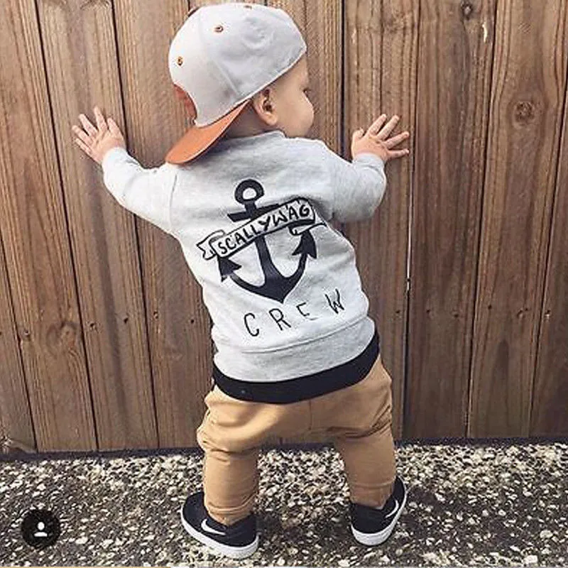 Ropa para niños, trajes, tendencia de primavera y otoño, camiseta de manga larga con letras para bebé, pantalones, 2 uds., trajes de ropa de 3 meses a 4 años, 2021 - imagen 2
