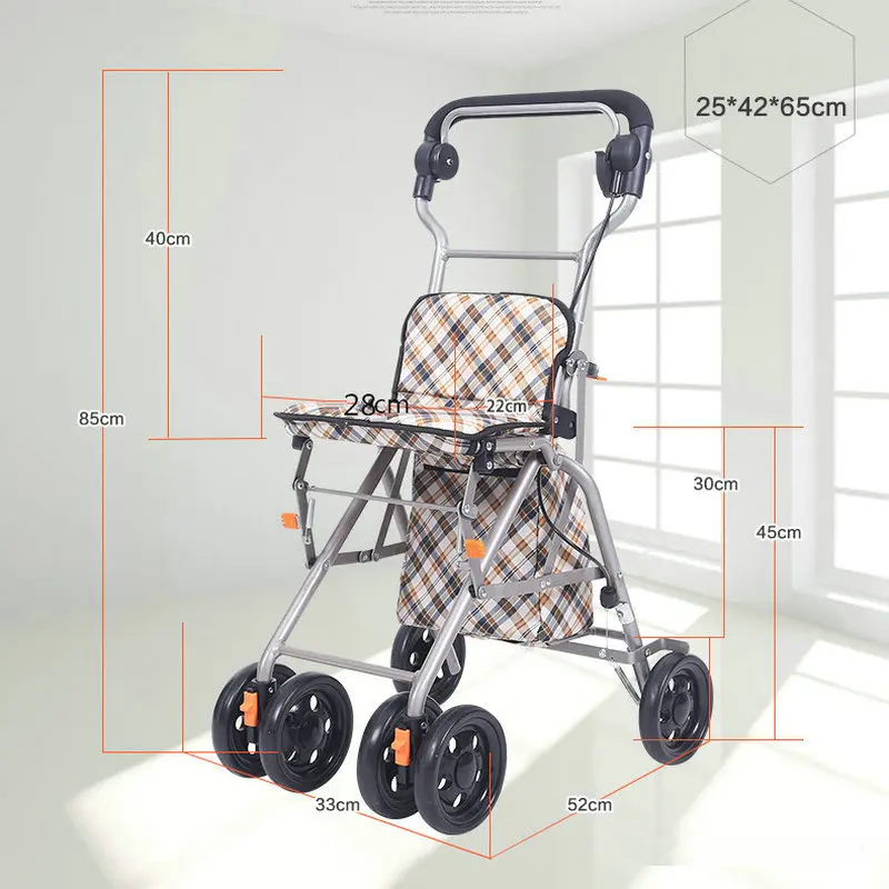 Carro plegable ligero portátil de los carritos de compras para personas mayores de 4KG, andador de ruedas para personas mayores - imagen 4