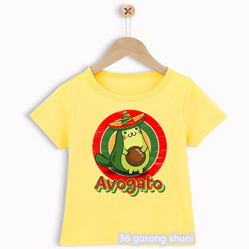 Camiseta Niños Gato Aguacate Amarilla Verano - imagen 3