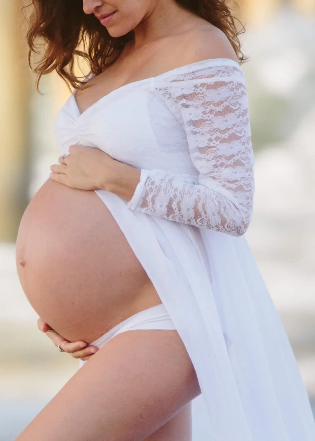 Vestido de maternidad encaje blanco para sesión fotográfica - imagen 2