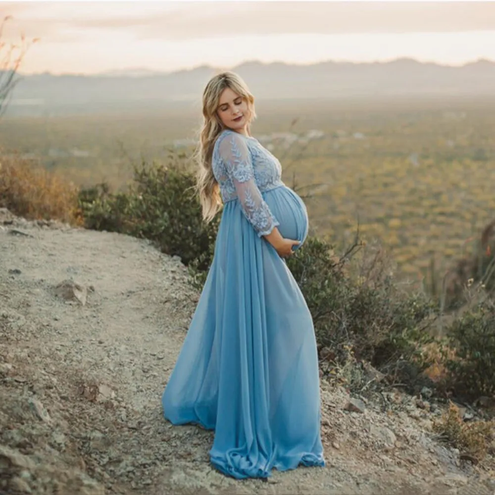Vestido premamá de encaje largo para fotos – Primavera/otoño - imagen 5