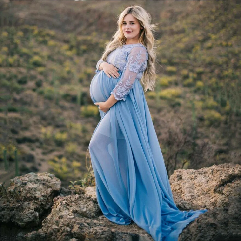 Vestido premamá de encaje largo para fotos – Primavera/otoño - imagen 3