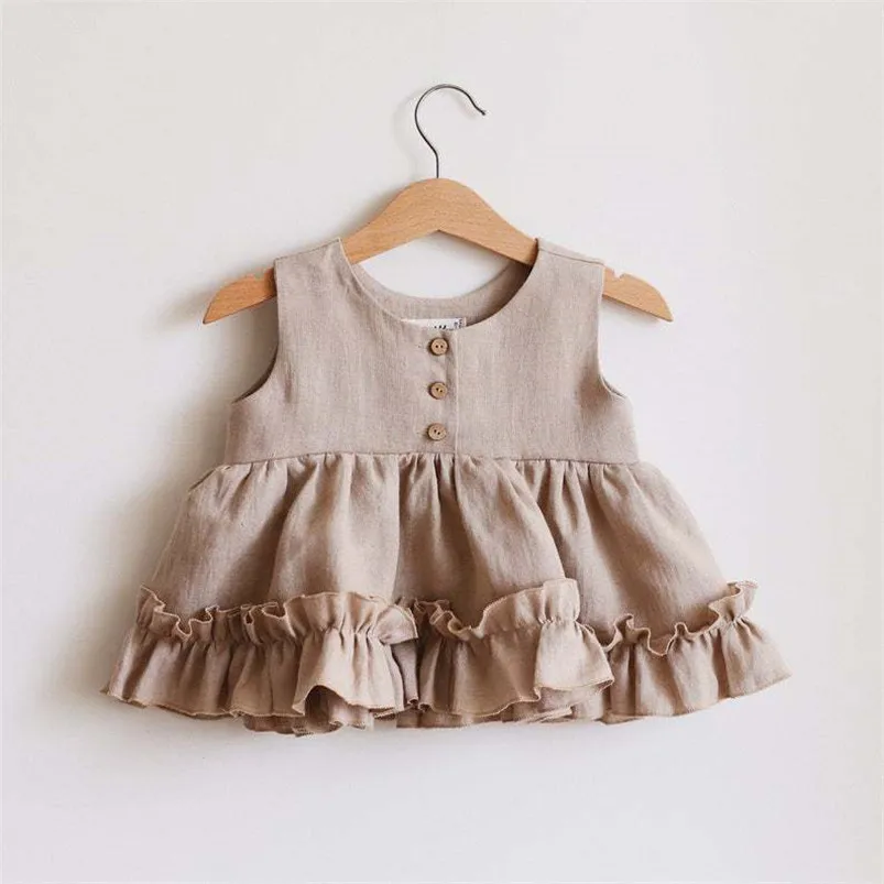 Vestido tutú de algodón lino con volantes y encaje para bebé - imagen 3