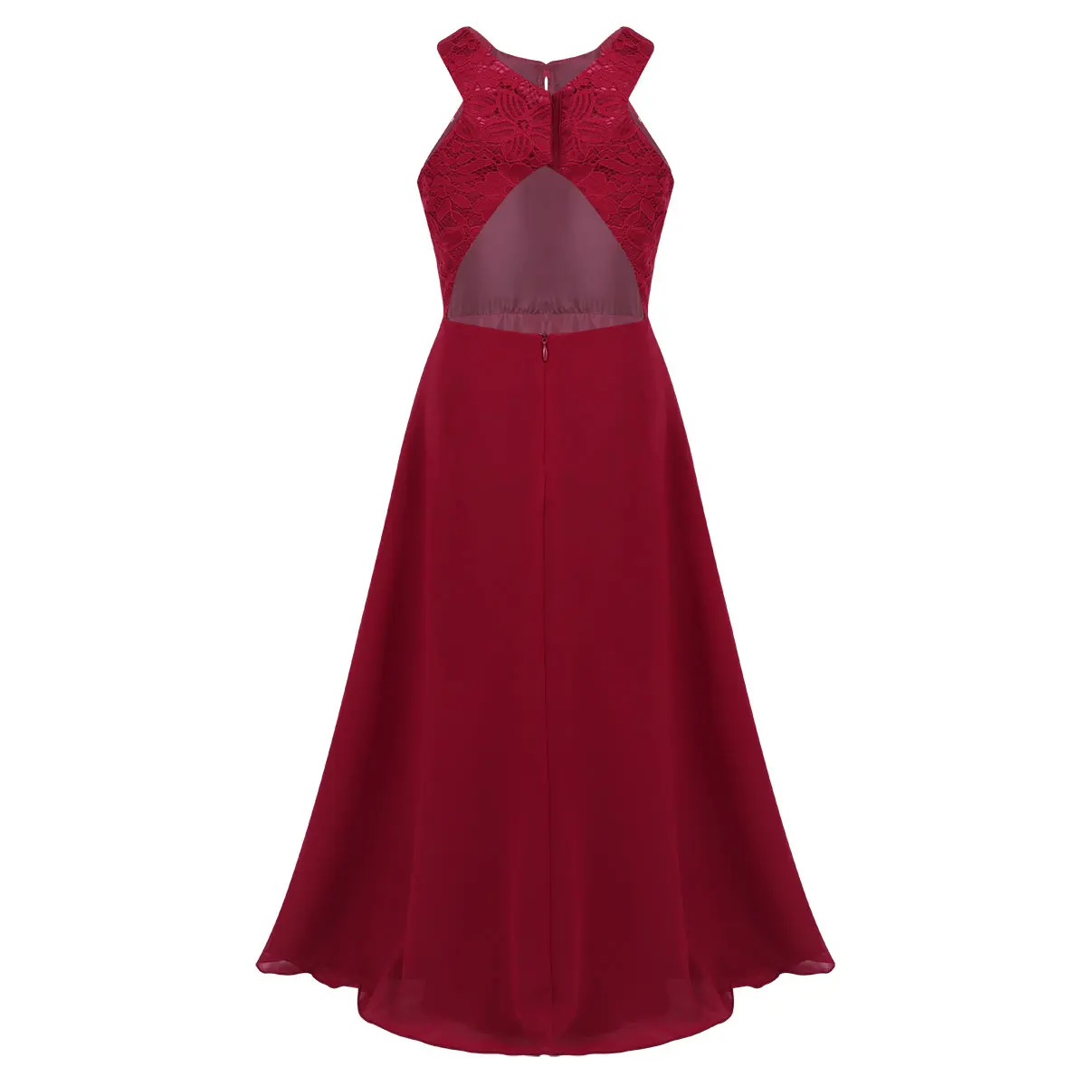 Vestido largo de fiesta para niña con escote halter y encaje - imagen 3
