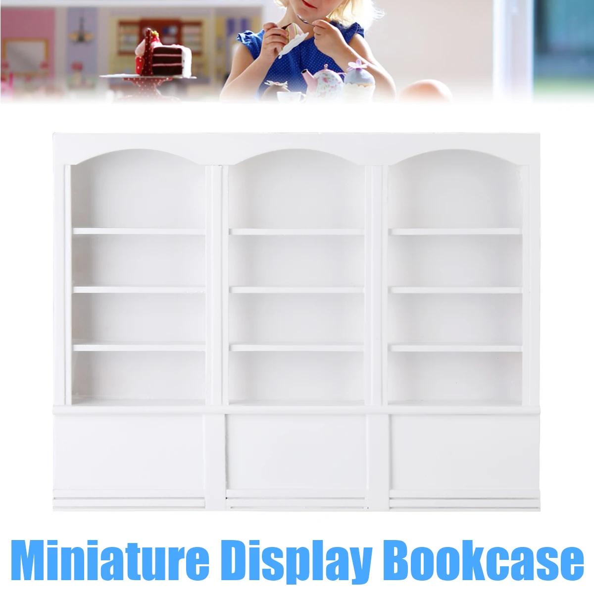 Multifunction Wood White Cabinet Bookcase For 1/12 Dollhouse Miniature Furniture Kids Toy Decoration Accessories