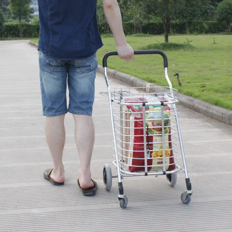 Carrito de compras portátil con cubierta, carro de comestibles pequeño plegable, camión rodante de aleación de aluminio - imagen 3