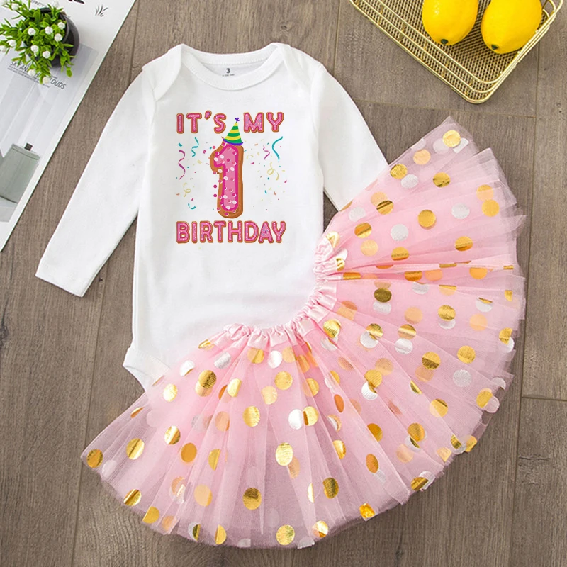 Conjunto de ropa para bebé y niña, traje de 1er y 2nd cumpleaños, vestido de pastel Romperc, camisa de fiesta de cumpleaños, tutú y monos para bebé, Mono para niña - imagen 5