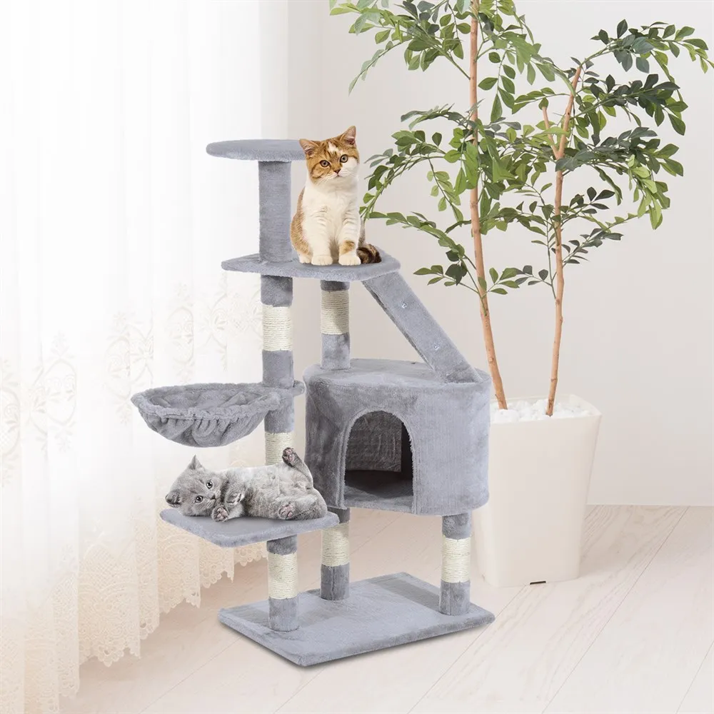 PawHut Rascador Árbol para Gatos con Postes Escalera Cueva Espaciosa Hamaca Plataformas Centro de Actividades Sisal Natural 55x40x125cm - imagen 3