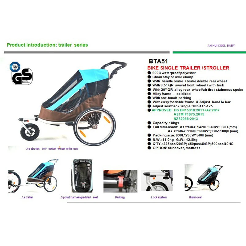 Remolque de bicicleta con rueda inflable de 20 pulgadas, carrito de bebé Multideportivo, Jogger con mango ajustable - imagen 4