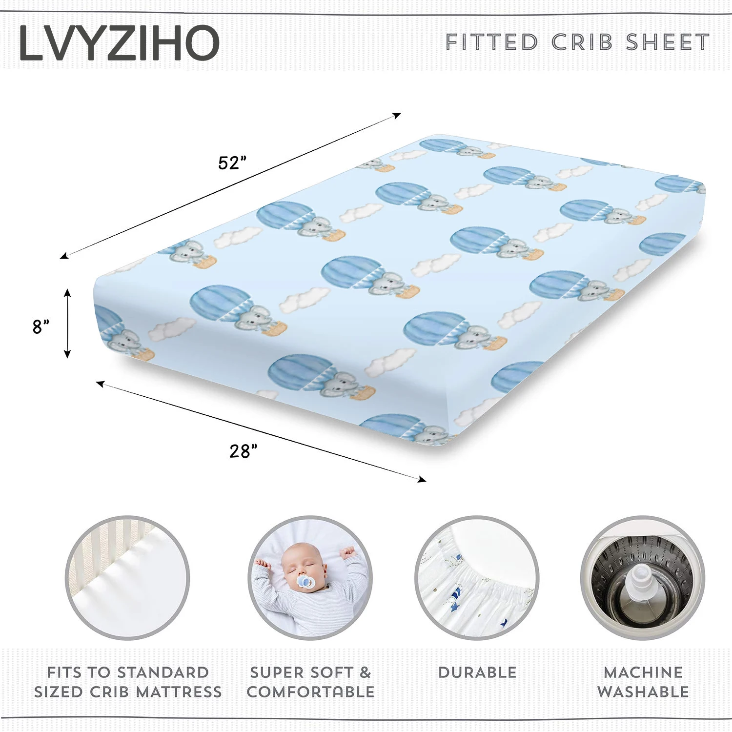 LVYZIHO-globo de aire caliente para bebé, Sábana de elefante de 28x52 pulgadas, ajustada, Protector de colchón de cuna, Sábana elástica ajustada - imagen 5