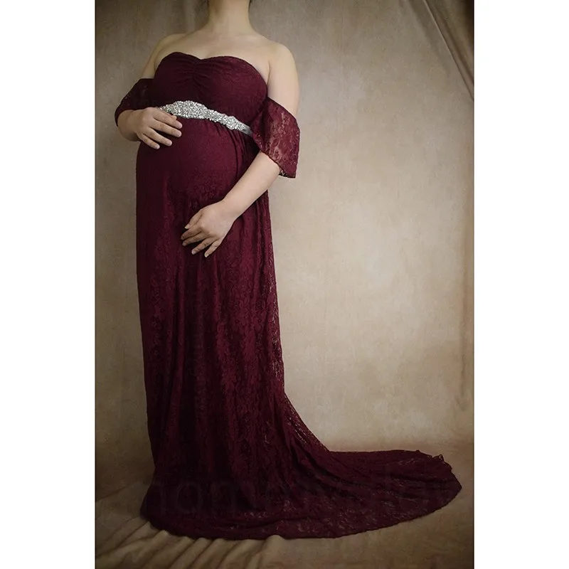 Vestidos de embarazo para sesión de fotos, vestidos para mujeres embarazadas, vestido para Baby Shower, fotografía de maternidad, vestido de cola en el suelo de encaje - imagen 4