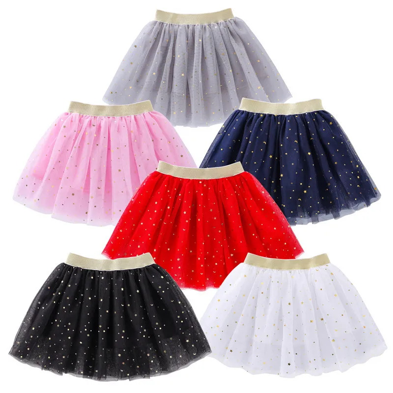 Faldas infantiles para niñas, minifaldas tutú de encaje de algodón de verano para bebés, falda de fiesta de cumpleaños con lentejuelas y estrellas brillantes para baile