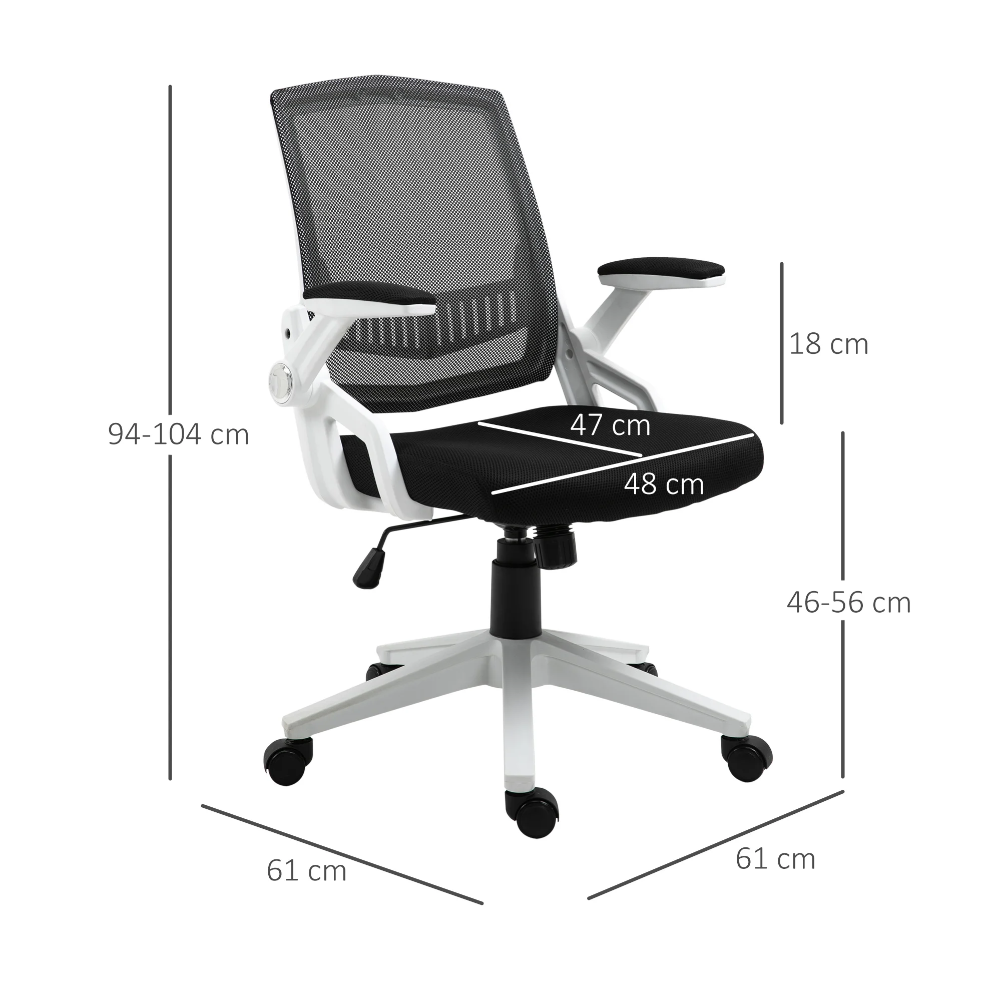 Vinsetto Silla de Oficina Ergonómica Silla con Altura Ajustable Reposabrazos Abatibles 61x61x94-104 cm Negro - imagen 5
