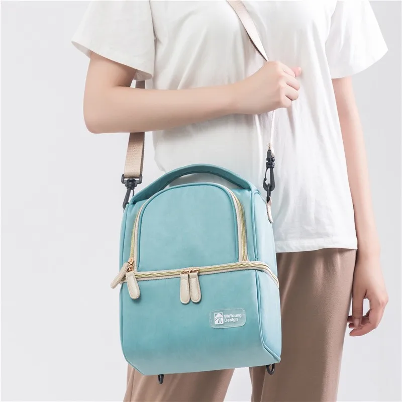 Bolsa aislante, bolsa de almacenamiento de leche, bolsa de almuerzo con cremallera de Color sólido, bolsa de mantenimiento fresco de doble capa, mochila para biberones, bolso de hombro - imagen 4