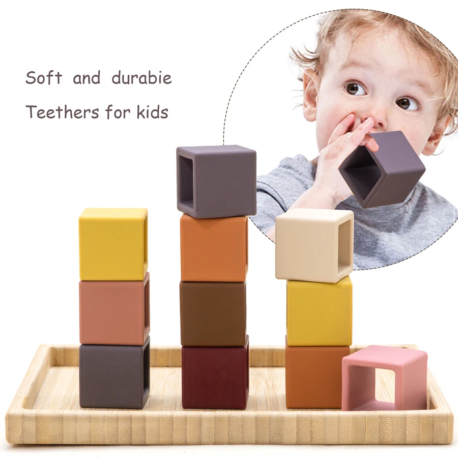 Bloques de construcción de silicona suave, modelo educativo, juego gráfico de colores, juguete de apilamiento, rompecabezas Montessori - imagen 4