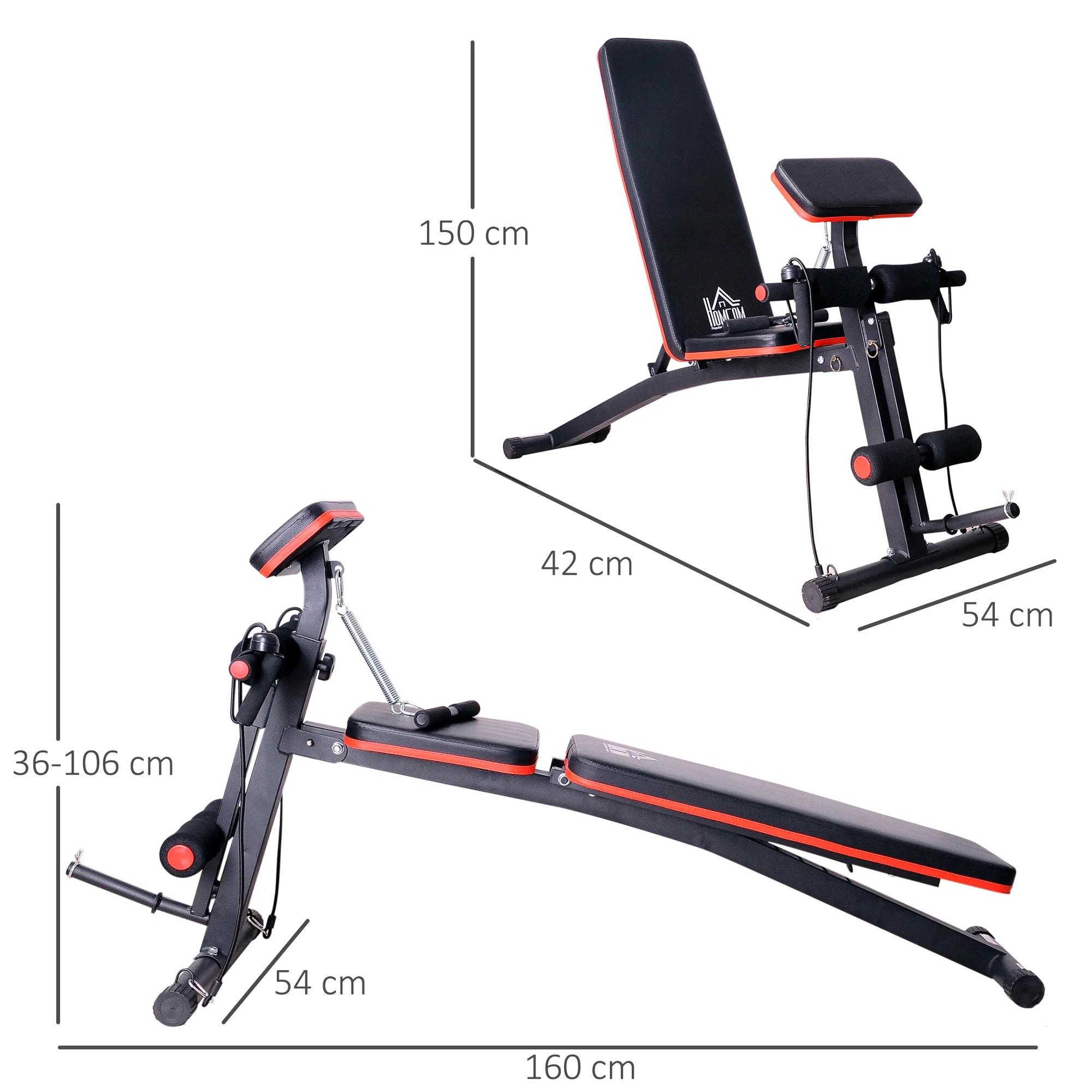 HOMCOM Banco de Pesas Mancuerna Plegable Inclinable Musculacion Multifuncional Entrenamiento Maquina de Fitness Gimnasio Hogar - imagen 5