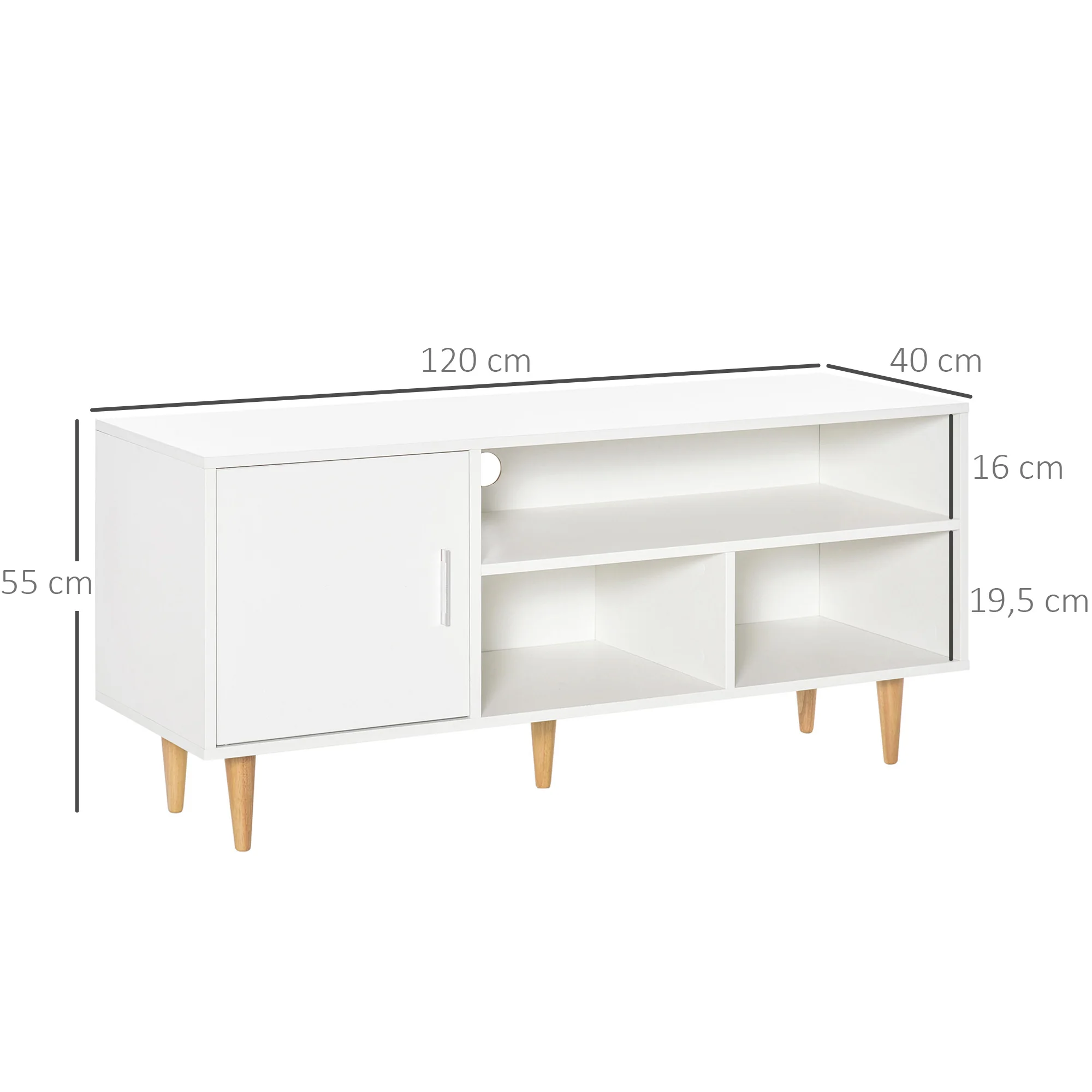 Meuble TV MCOM pour salle de bain jusqu'à 60 tables de salon modernes avec armoire et 3 compartiments 120x40x55 cm Blanc - imagen 5