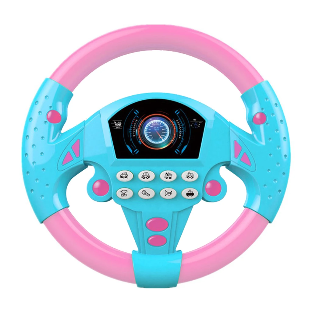 Un volante rosa y azul con un volante azul en el medio