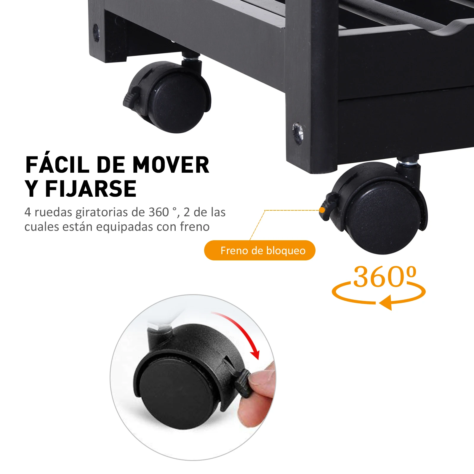 HOMCOM Carro de Cocina Carrito de Servir Multiusos Estanteria Carrito Auxiliar con Ruedas Estante Cajon Armario 74x37x76cm - imagen 5