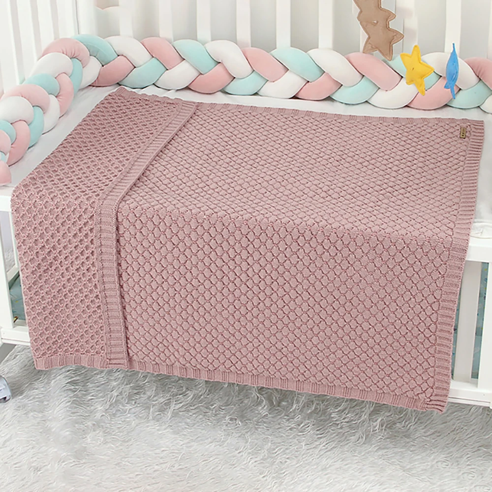 Manta de cama para bebé, abrigo cálido y acogedor de punto para recién nacido, funda para cochecito transpirable a prueba de viento, manta para cuna de bebé a cuadros de Color sólido - imagen 4