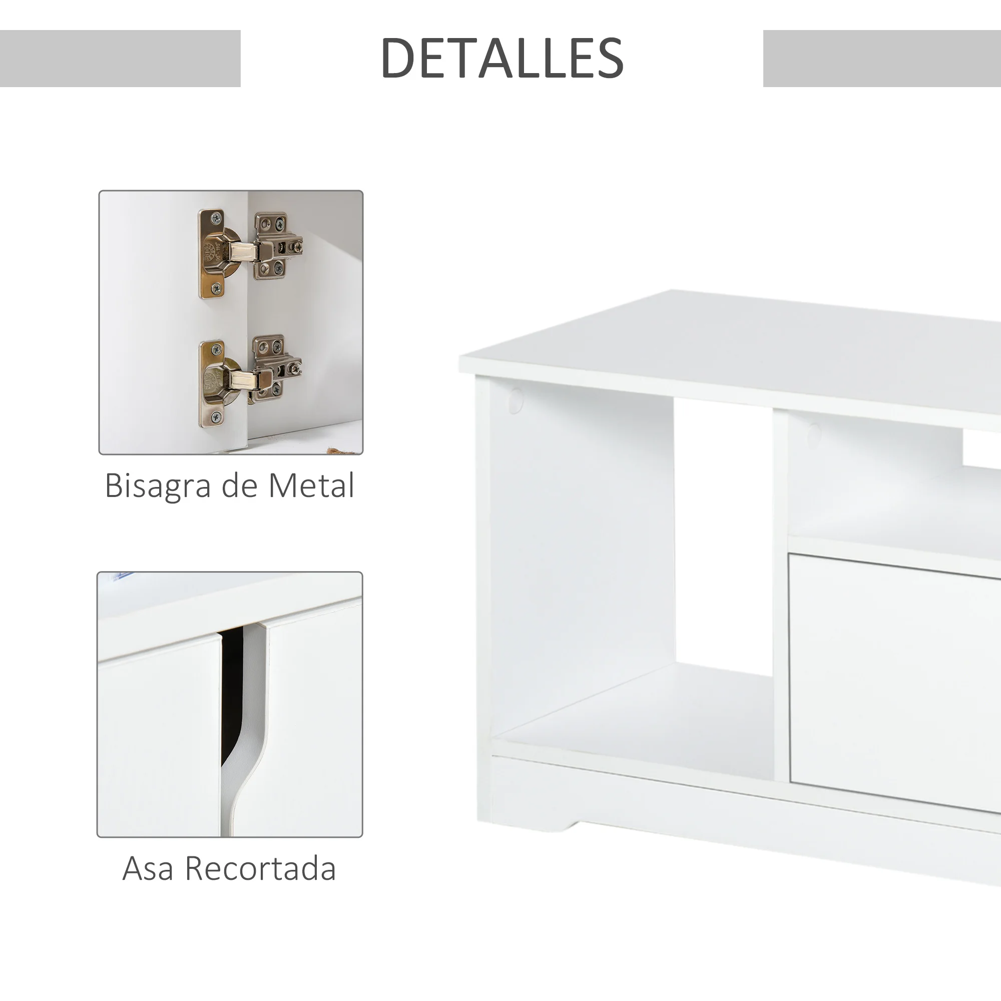 HOMCOM Mueble de TV hasta 42" Mesa de Salón Moderna con Armario de Doble Puerta 3 Compartimentos Abiertos 120x30x41cm Blanco - imagen 3