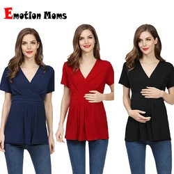 Camiseta Emotion Moms de verano para embarazadas, Tops de maternidad, camisa de talla grande para mujer, ropa de Color sólido